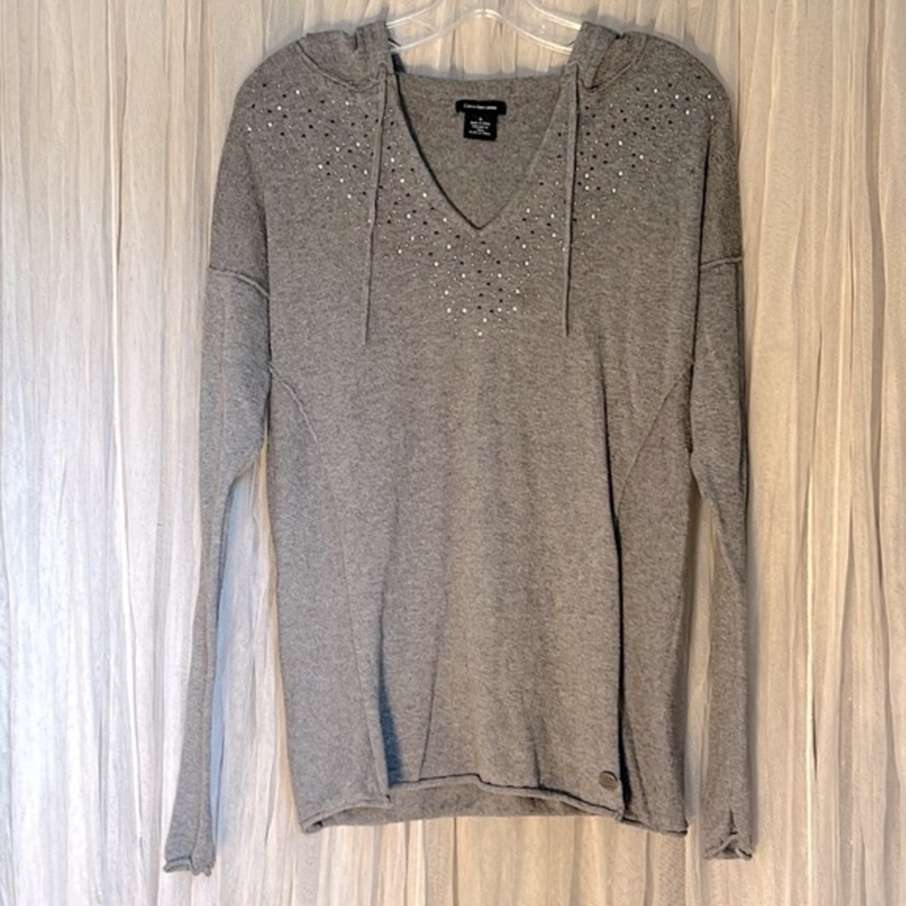 🌞 Calvin Klein Jeans long sleeve gray bling lightweight hoodie women size M